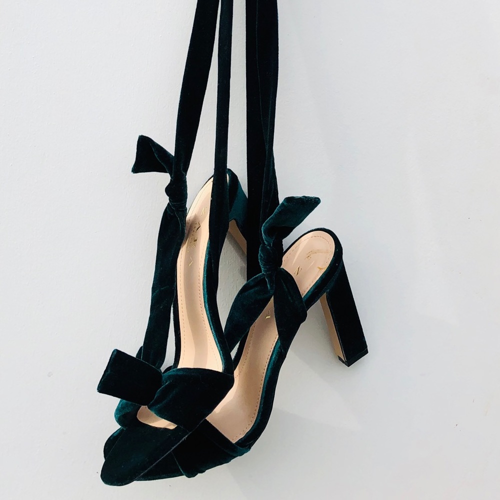 Green Velvet Strappy Laced Up Sandals